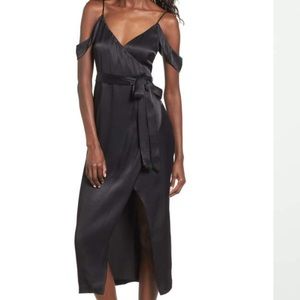 Bardot Leah wrap waist satin midi dress